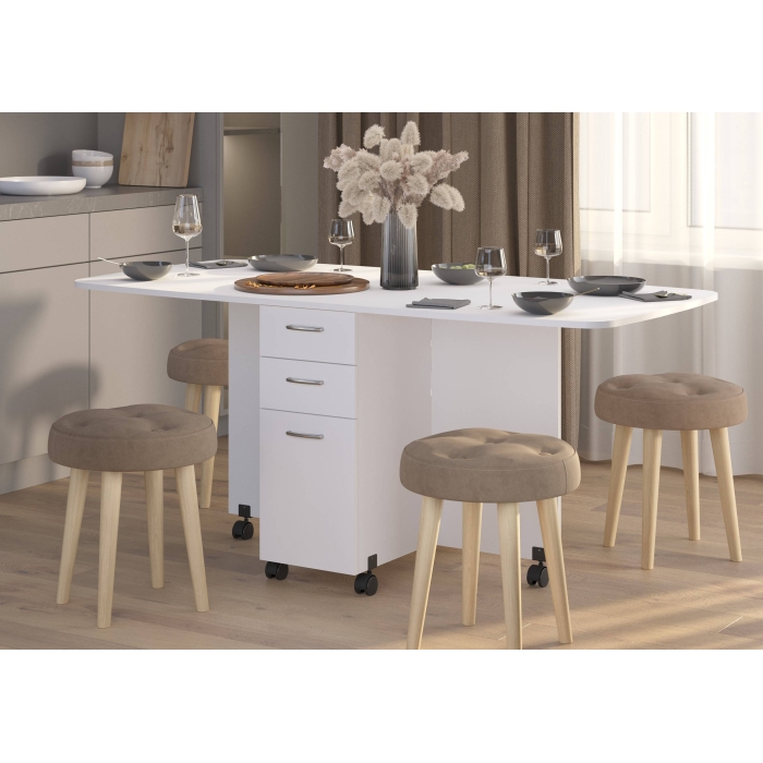 Стол-книжка с ящиками 1-6702бел, цвет белый, ШхГхВ 38х80х74 см. сложенный, разложенный два размера: 103/167х80х74 см.