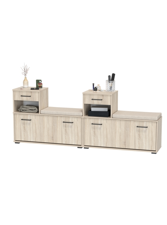 Лира ГК 2-0714+2-0714дубсон Тумба под обувь, цвет дуб сонома, ШхГхВ 200х33х75,5 см., универсальная сборка