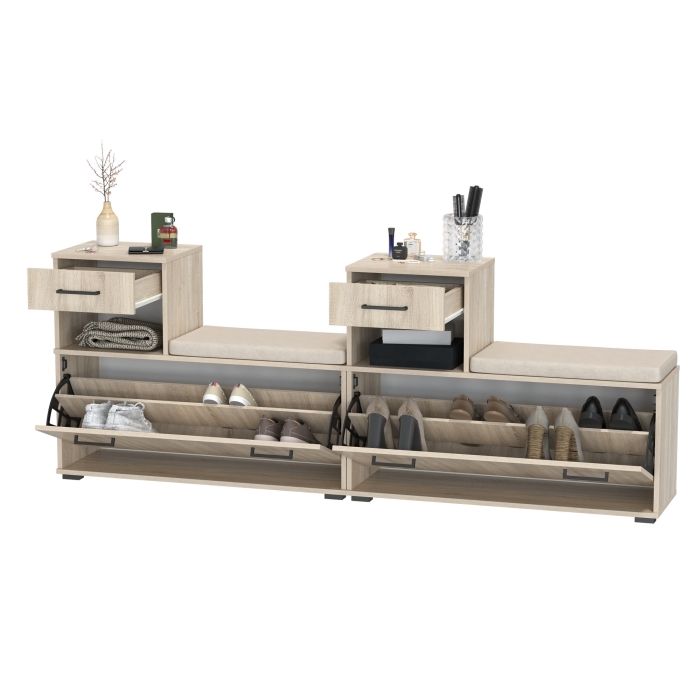 Лира ГК 2-0714+2-0714дубсон Тумба под обувь, цвет дуб сонома, ШхГхВ 200х33х75,5 см., универсальная сборка