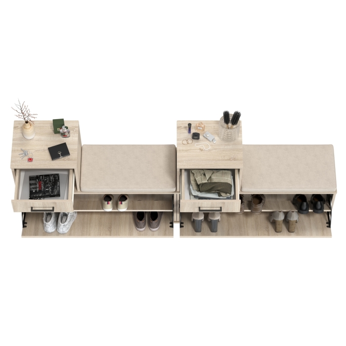 Лира ГК 2-0714+2-0714дубсон Тумба под обувь, цвет дуб сонома, ШхГхВ 200х33х75,5 см., универсальная сборка