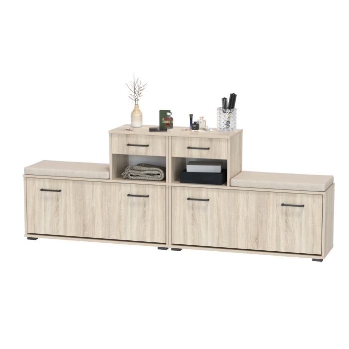 Лира ГК 2-0714+2-0714дубсон Тумба под обувь, цвет дуб сонома, ШхГхВ 200х33х75,5 см., универсальная сборка