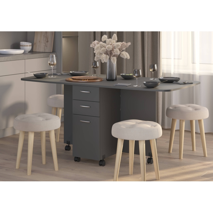 Стол-книжка с ящиками 1-6702граф, цвет графит, ШхГхВ 38х80х74 см. сложенный, разложенный два размера: 103/167х80х74 см.