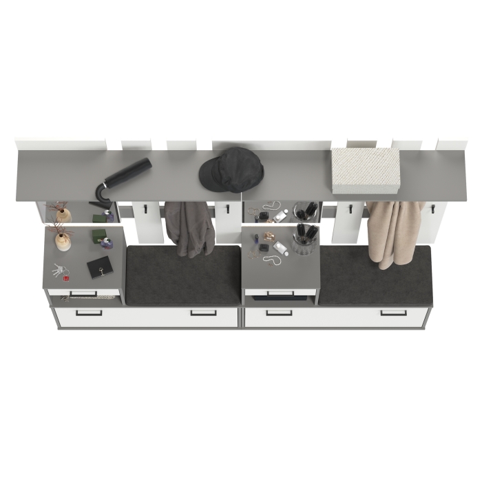 Лира ГК Прихожая 2 Два х Тумба под обувь + Два х Вешалка с зеркалом, цвет графит/белый, ШхГхВ 200х33х185 см., универсальная сборка