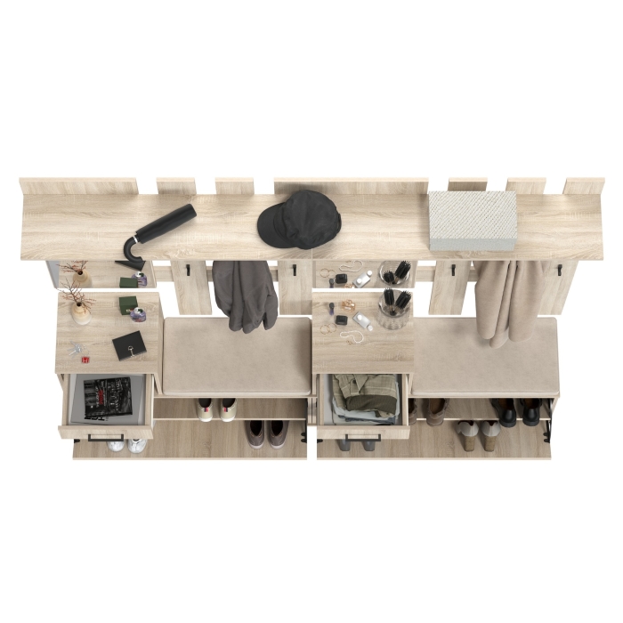 Лира ГК Прихожая 2 Два х Тумба под обувь + Два х Вешалка с зеркалом, цвет дуб сонома, ШхГхВ 200х33х185 см., универсальная сборка