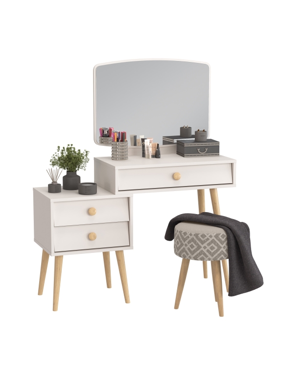 Афина Спальня 4-25901М1к.с. Трюмо + Банкетка 6-5132ТКсерая Юна, цвет кашемир серый/ткань серая, ШхГхВ 105х38,6х129 + 33х33х45 см., универс. сб.