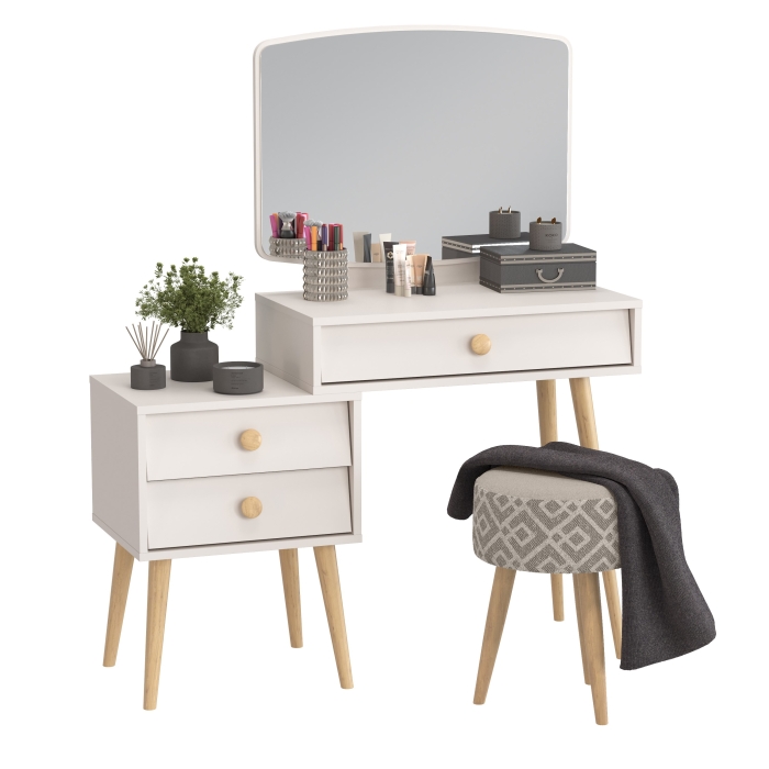 Афина Спальня 4-25901М1к.с. Трюмо + Банкетка 6-5132ТКсерая Юна, цвет кашемир серый/ткань серая, ШхГхВ 105х38,6х129 + 33х33х45 см., универс. сб.