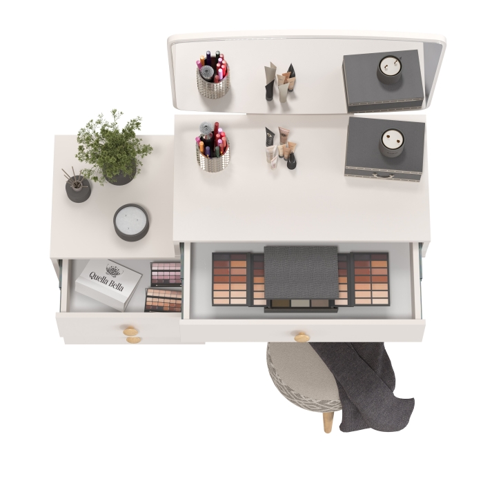 Афина Спальня 4-25901М1к.с. Трюмо + Банкетка 6-5132ТКсерая Юна, цвет кашемир серый/ткань серая, ШхГхВ 105х38,6х129 + 33х33х45 см., универс. сб.