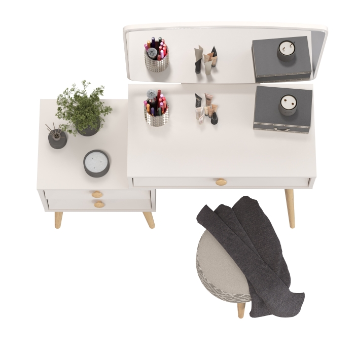 Афина Спальня 4-25901М1к.с. Трюмо + Банкетка 6-5132ТКсерая Юна, цвет кашемир серый/ткань серая, ШхГхВ 105х38,6х129 + 33х33х45 см., универс. сб.