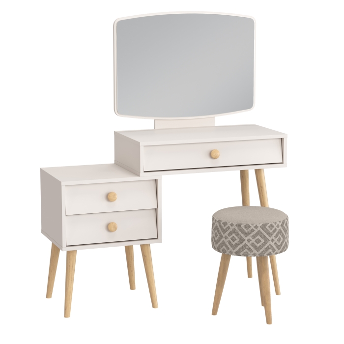 Афина Спальня 4-25901М1к.с. Трюмо + Банкетка 6-5132ТКсерая Юна, цвет кашемир серый/ткань серая, ШхГхВ 105х38,6х129 + 33х33х45 см., универс. сб.