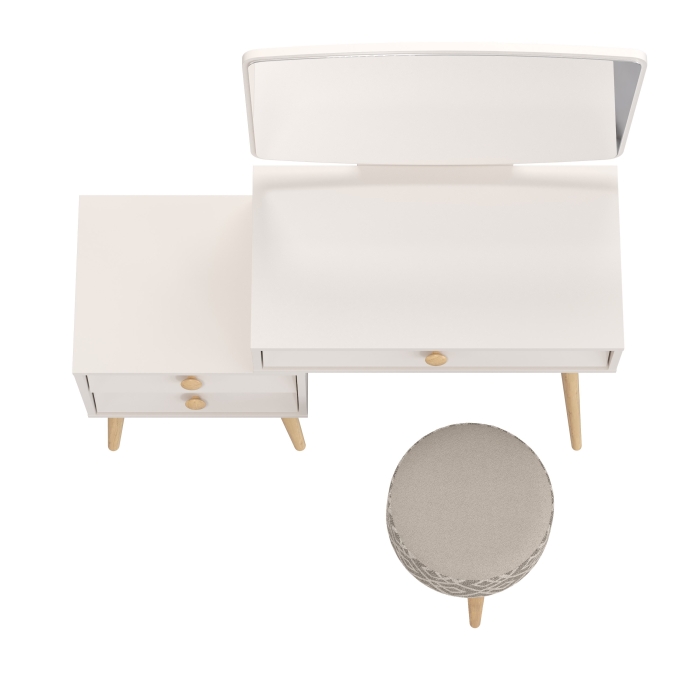 Афина Спальня 4-25901М1к.с. Трюмо + Банкетка 6-5132ТКсерая Юна, цвет кашемир серый/ткань серая, ШхГхВ 105х38,6х129 + 33х33х45 см., универс. сб.