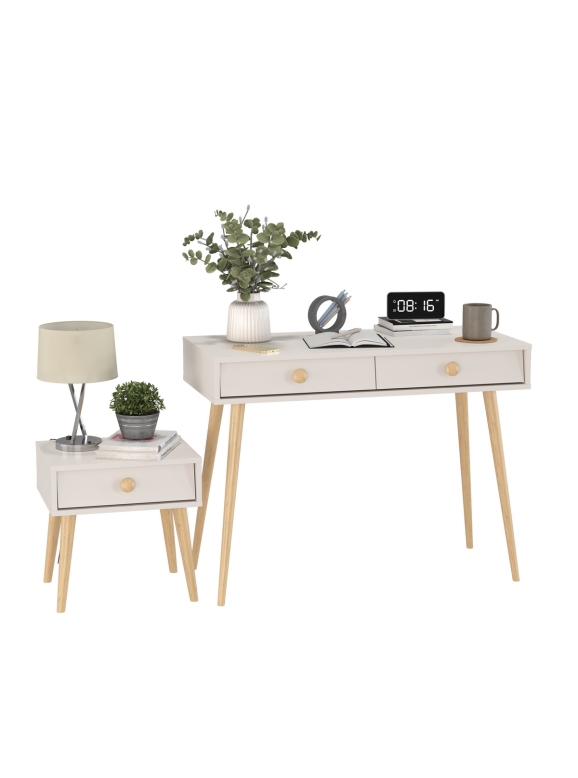 Афина Спальня Стол + Тумба прикроватная, цвет кашемир серый, ШхГхВ 100х45х76 + 45х37х45 см., универсальная сборка