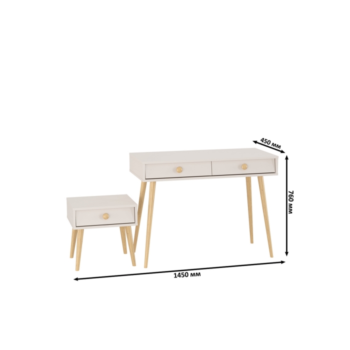 Афина Спальня Стол + Тумба прикроватная, цвет кашемир серый, ШхГхВ 100х45х76 + 45х37х45 см., универсальная сборка