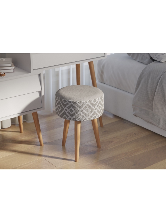 Банкетка 6-5132ТКсерая Юна, цвет ткань серая с рисунком, ШхГхВ 33х33х45 см.(круглая банкетка на трёх ножках), цвет ножек: тик