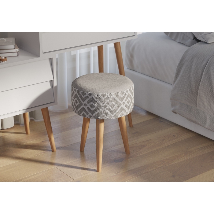 Банкетка 6-5132ТКсерая Юна, цвет ткань серая с рисунком, ШхГхВ 33х33х45 см.(круглая банкетка на трёх ножках), цвет ножек: тик