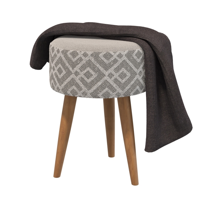 Банкетка 6-5132ТКсерая Юна, цвет ткань серая с рисунком, ШхГхВ 33х33х45 см.(круглая банкетка на трёх ножках), цвет ножек: тик