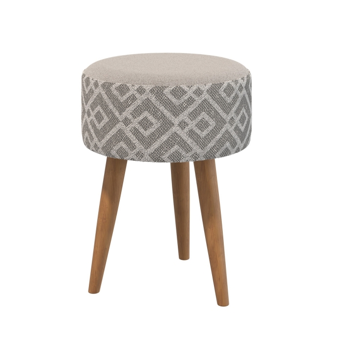 Банкетка 6-5132ТКсерая Юна, цвет ткань серая с рисунком, ШхГхВ 33х33х45 см.(круглая банкетка на трёх ножках), цвет ножек: тик