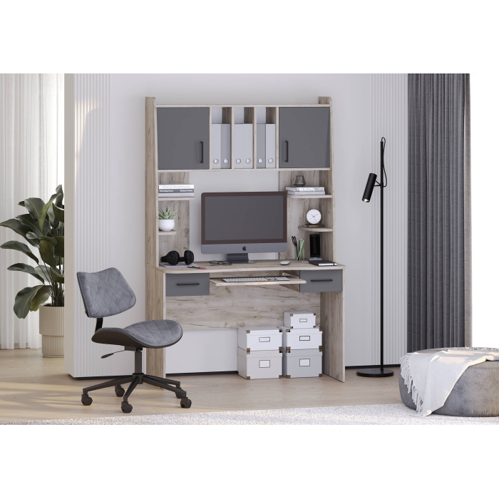 Стол рабочий 6-0604дкс/граф Бета, цвет дуб крафт серый/графит, ШхГхВ 120х60,5х183,5 см.