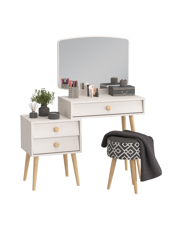 Афина Спальня 4-25901М1к.с. Трюмо + Банкетка 6-5132ТКчёр Юна, цвет кашемир серый/ткань чёрная, ШхГхВ 105х38,6х129 + 33х33х45 см., универс. сб.