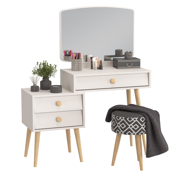 Афина Спальня 4-25901М1к.с. Трюмо + Банкетка 6-5132ТКчёр Юна, цвет кашемир серый/ткань чёрная, ШхГхВ 105х38,6х129 + 33х33х45 см., универс. сб.