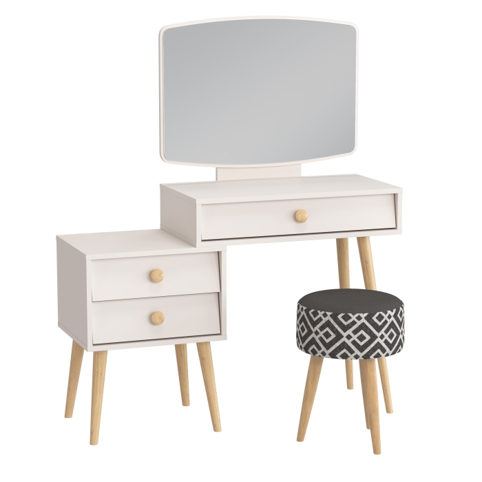 Афина Спальня 4-25901М1к.с. Трюмо + Банкетка 6-5132ТКчёр Юна, цвет кашемир серый/ткань чёрная, ШхГхВ 105х38,6х129 + 33х33х45 см., универс. сб.