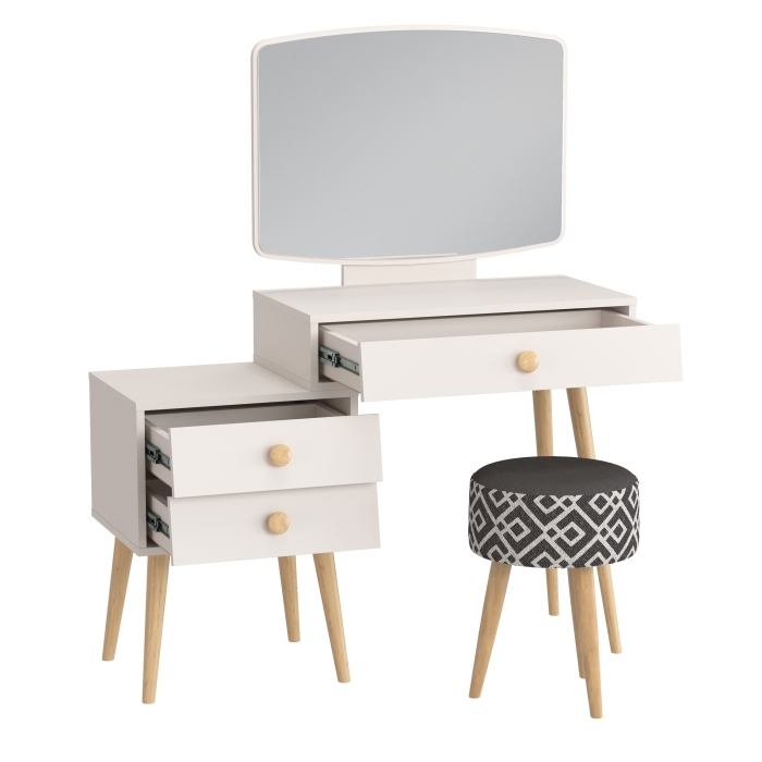 Афина Спальня 4-25901М1к.с. Трюмо + Банкетка 6-5132ТКчёр Юна, цвет кашемир серый/ткань чёрная, ШхГхВ 105х38,6х129 + 33х33х45 см., универс. сб.