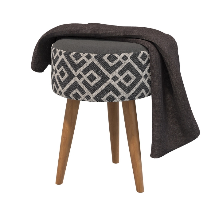 Банкетка 6-5132ТКчёр Юна, цвет ткань чёрная с рисунком, ШхГхВ 33х33х45 см.(круглая банкетка на трёх ножках), цвет ножек: тик