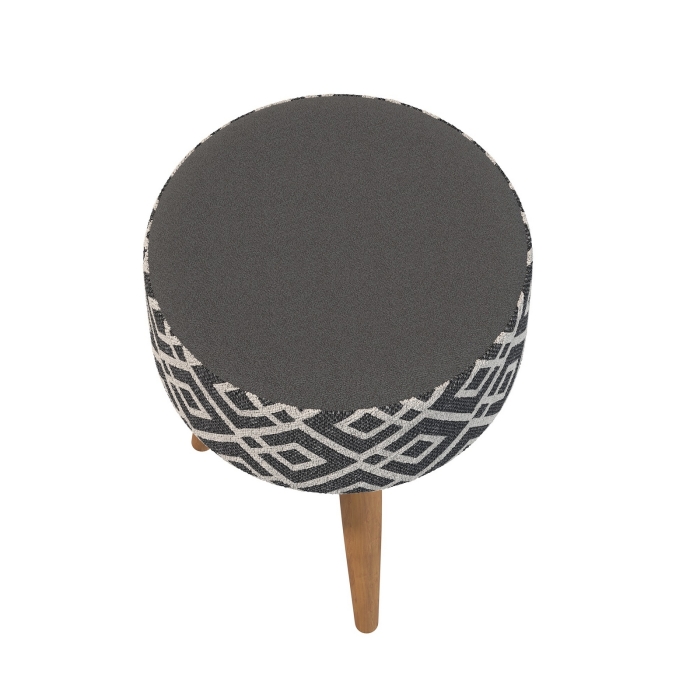 Банкетка 6-5132ТКчёр Юна, цвет ткань чёрная с рисунком, ШхГхВ 33х33х45 см.(круглая банкетка на трёх ножках), цвет ножек: тик