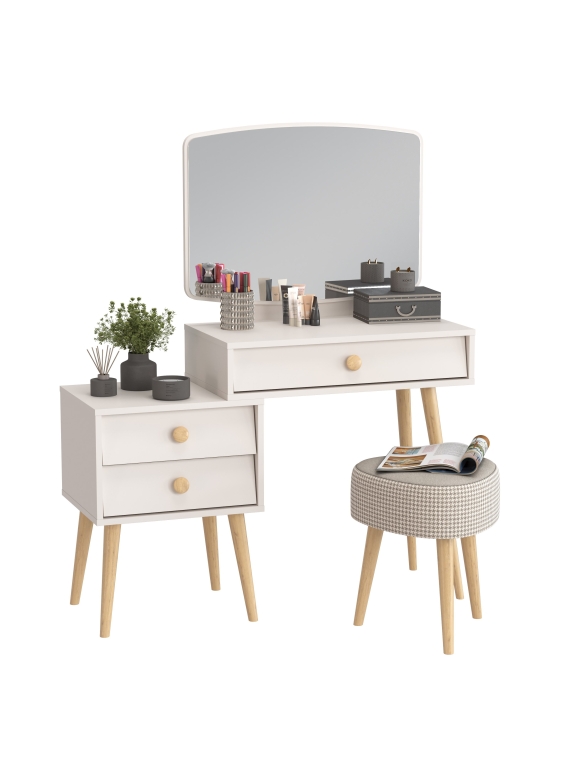 Афина Спальня 4-25901М1к.с. Трюмо + Банкетка 6-5134ТКбеж Ева, цвет кашемир серый/ткань бежевая, ШхГхВ 105х38,6х129 + 38х38х45 см., универс. сб.