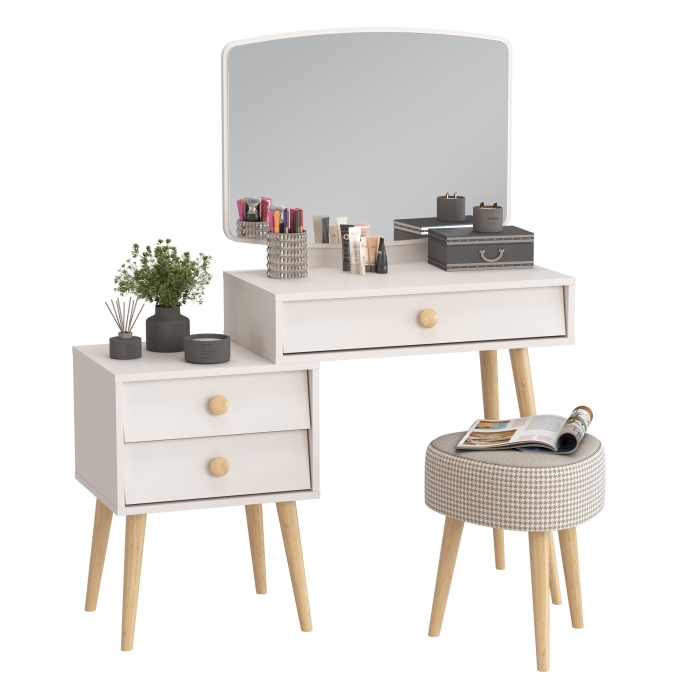 Афина Спальня 4-25901М1к.с. Трюмо + Банкетка 6-5134ТКбеж Ева, цвет кашемир серый/ткань бежевая, ШхГхВ 105х38,6х129 + 38х38х45 см., универс. сб.