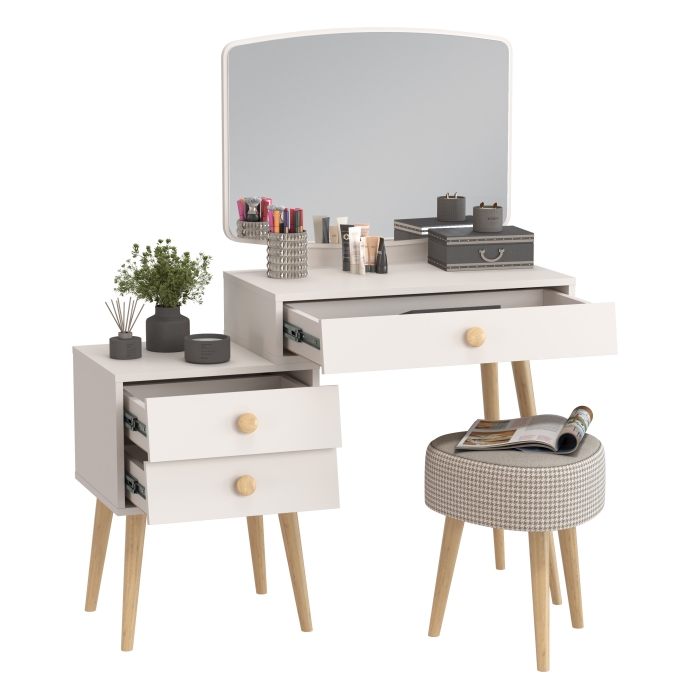 Афина Спальня 4-25901М1к.с. Трюмо + Банкетка 6-5134ТКбеж Ева, цвет кашемир серый/ткань бежевая, ШхГхВ 105х38,6х129 + 38х38х45 см., универс. сб.