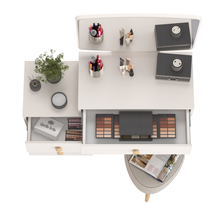 Афина Спальня 4-25901М1к.с. Трюмо + Банкетка 6-5134ТКбеж Ева, цвет кашемир серый/ткань бежевая, ШхГхВ 105х38,6х129 + 38х38х45 см., универс. сб.