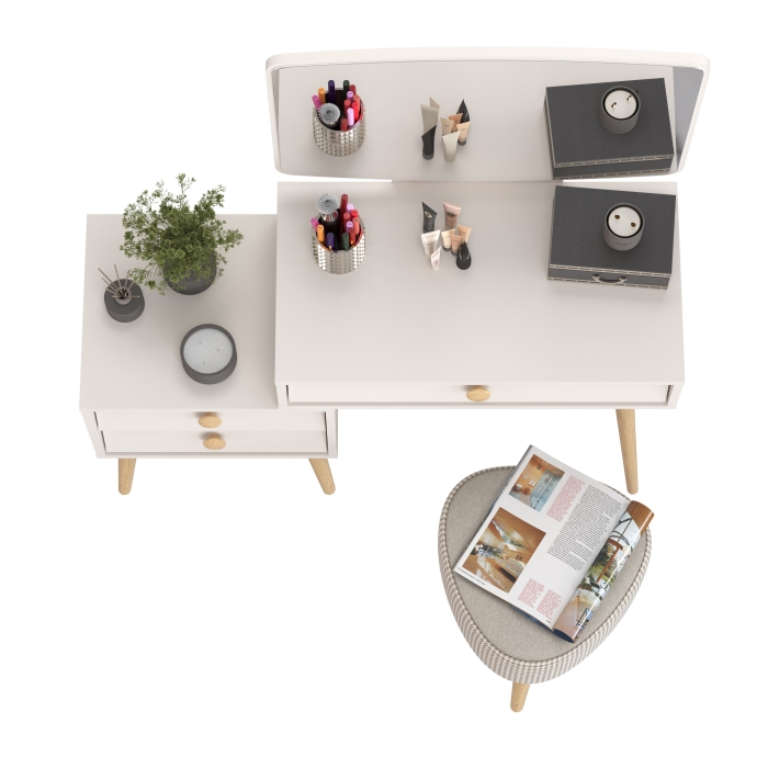 Афина Спальня 4-25901М1к.с. Трюмо + Банкетка 6-5134ТКбеж Ева, цвет кашемир серый/ткань бежевая, ШхГхВ 105х38,6х129 + 38х38х45 см., универс. сб.