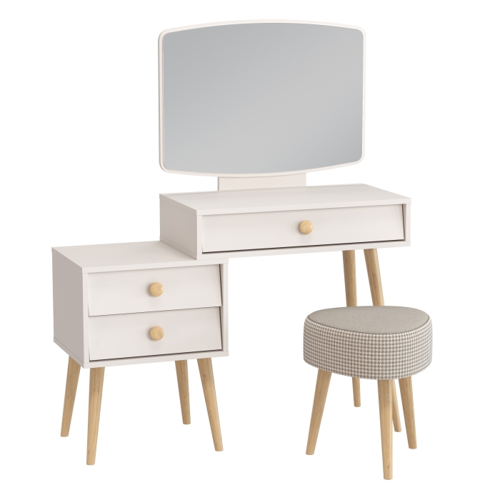 Афина Спальня 4-25901М1к.с. Трюмо + Банкетка 6-5134ТКбеж Ева, цвет кашемир серый/ткань бежевая, ШхГхВ 105х38,6х129 + 38х38х45 см., универс. сб.