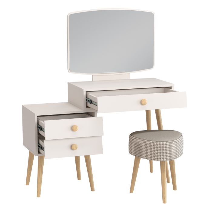 Афина Спальня 4-25901М1к.с. Трюмо + Банкетка 6-5134ТКбеж Ева, цвет кашемир серый/ткань бежевая, ШхГхВ 105х38,6х129 + 38х38х45 см., универс. сб.