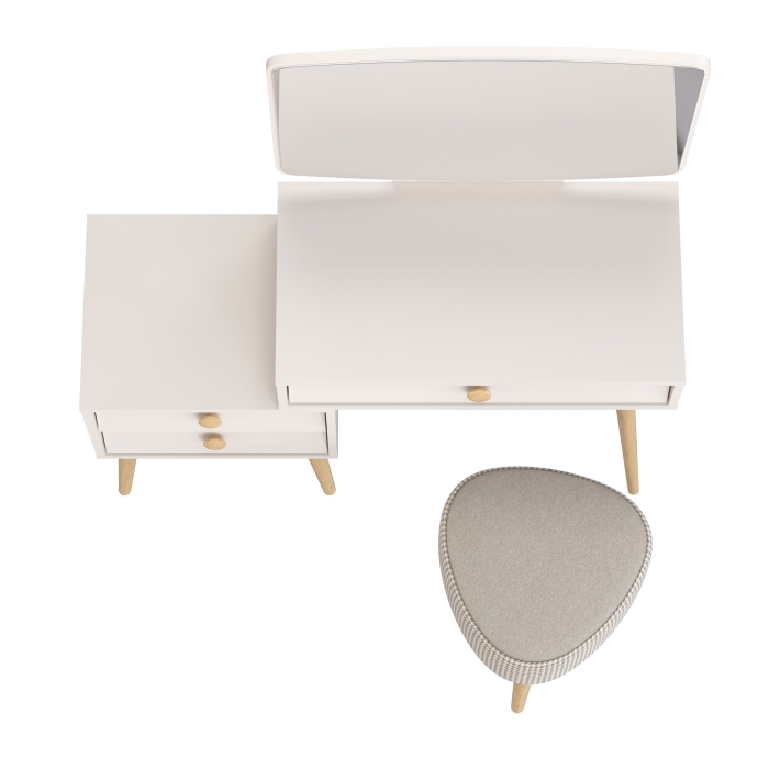 Афина Спальня 4-25901М1к.с. Трюмо + Банкетка 6-5134ТКбеж Ева, цвет кашемир серый/ткань бежевая, ШхГхВ 105х38,6х129 + 38х38х45 см., универс. сб.