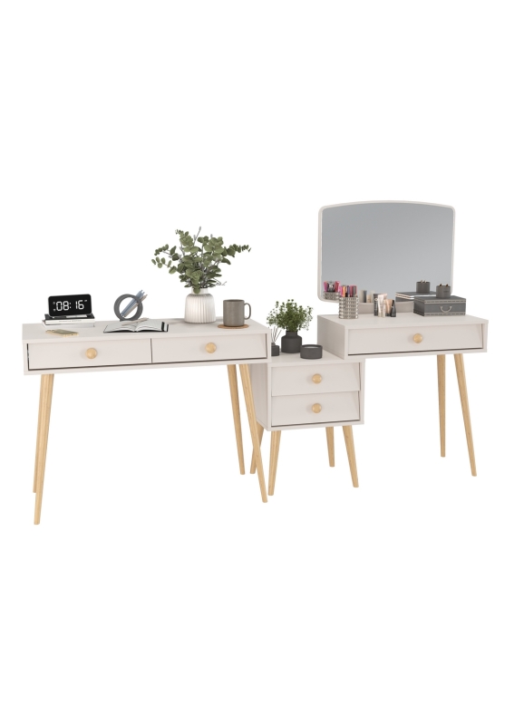 Афина Спальня Стол + Трюмо, цвет кашемир серый, ШхГхВ 100х45х76 + 105х38,6х129 см., универсальная сборка