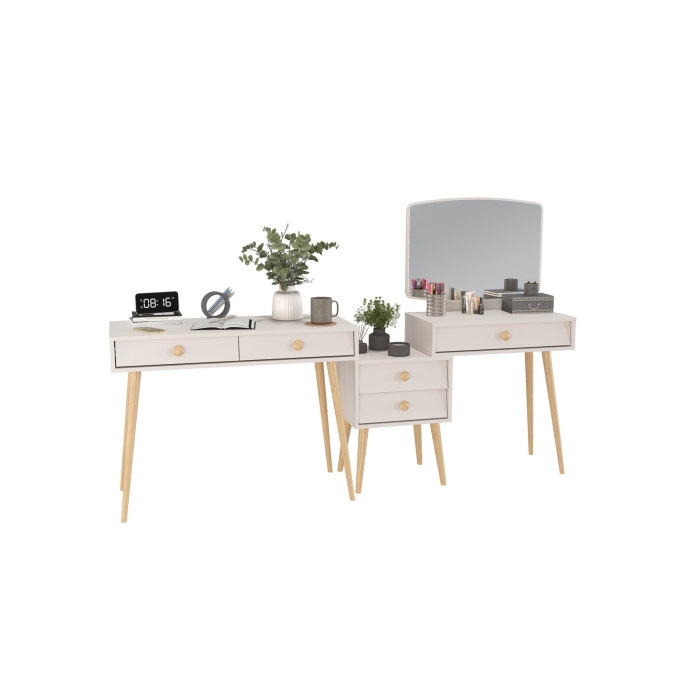 Афина Спальня Стол + Трюмо, цвет кашемир серый, ШхГхВ 100х45х76 + 105х38,6х129 см., универсальная сборка