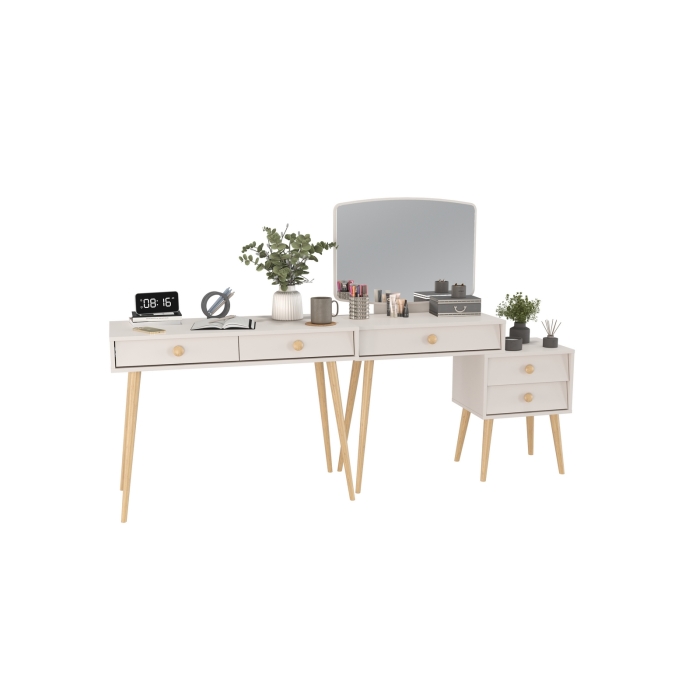 Афина Спальня Стол + Трюмо, цвет кашемир серый, ШхГхВ 100х45х76 + 105х38,6х129 см., универсальная сборка