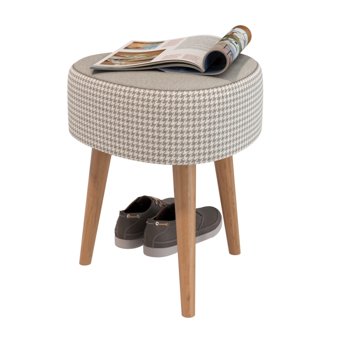 Банкетка 6-5134ТКбеж Ева, цвет ткань бежевая с рисунком, ШхГхВ 38х38х45 см.(банкетка на трёх ножках), цвет ножек: тик