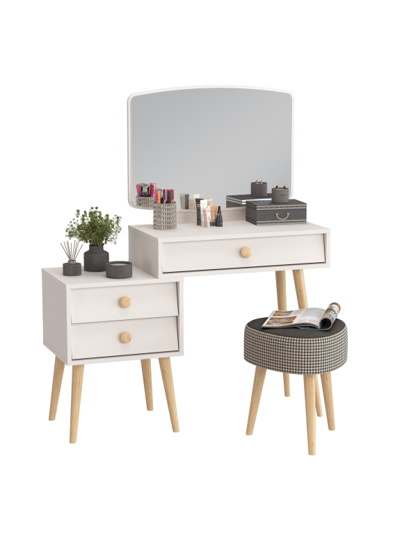 Афина Спальня 4-25901М1к.с. Трюмо + Банкетка 6-5134ТКчёр Ева, цвет кашемир серый/ткань чёрная, ШхГхВ 105х38,6х129 + 38х38х45 см., универс. сб.