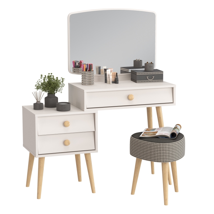 Афина Спальня 4-25901М1к.с. Трюмо + Банкетка 6-5134ТКчёр Ева, цвет кашемир серый/ткань чёрная, ШхГхВ 105х38,6х129 + 38х38х45 см., универс. сб.