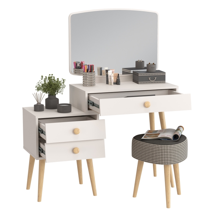 Афина Спальня 4-25901М1к.с. Трюмо + Банкетка 6-5134ТКчёр Ева, цвет кашемир серый/ткань чёрная, ШхГхВ 105х38,6х129 + 38х38х45 см., универс. сб.