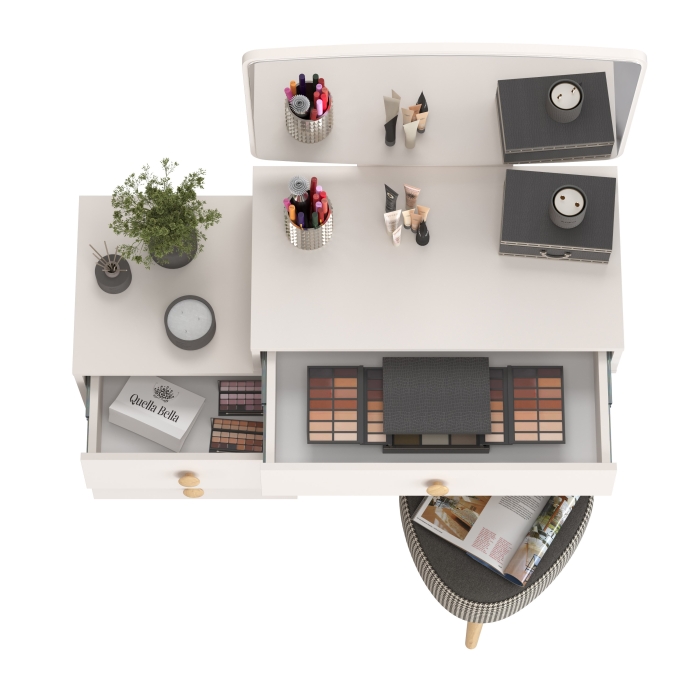 Афина Спальня 4-25901М1к.с. Трюмо + Банкетка 6-5134ТКчёр Ева, цвет кашемир серый/ткань чёрная, ШхГхВ 105х38,6х129 + 38х38х45 см., универс. сб.