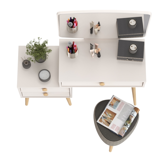 Афина Спальня 4-25901М1к.с. Трюмо + Банкетка 6-5134ТКчёр Ева, цвет кашемир серый/ткань чёрная, ШхГхВ 105х38,6х129 + 38х38х45 см., универс. сб.