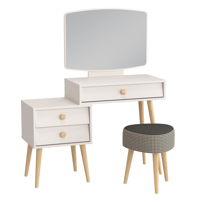 Афина Спальня 4-25901М1к.с. Трюмо + Банкетка 6-5134ТКчёр Ева, цвет кашемир серый/ткань чёрная, ШхГхВ 105х38,6х129 + 38х38х45 см., универс. сб.