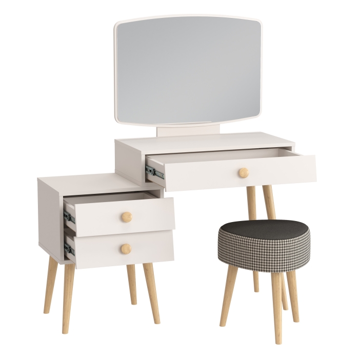 Афина Спальня 4-25901М1к.с. Трюмо + Банкетка 6-5134ТКчёр Ева, цвет кашемир серый/ткань чёрная, ШхГхВ 105х38,6х129 + 38х38х45 см., универс. сб.