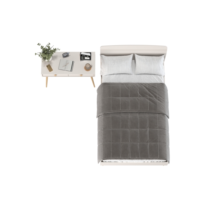 Афина Спальня Кровать 1200 + Стол, цвет кашемир серый, ШхГхВ 123,6х210,2х95,7 + 100х45х76 см., сп.м. 1200х2000 мм., б/м, основание есть