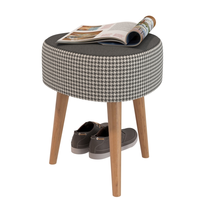 Банкетка 6-5134ТКчёр Ева, цвет ткань чёрная с рисунком, ШхГхВ 38х38х45 см.(банкетка на трёх ножках), цвет ножек: тик