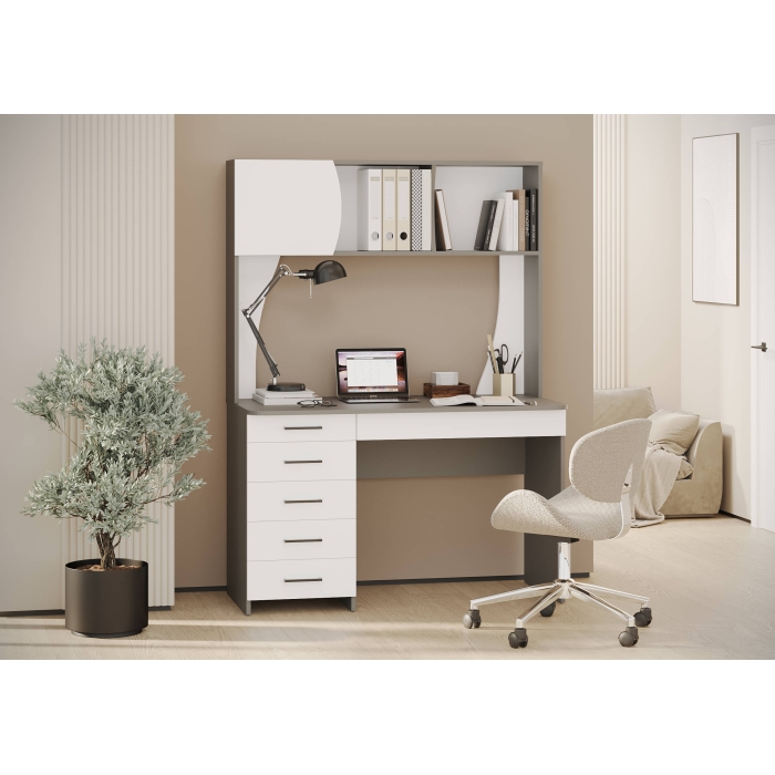 Стол рабочий 6-0606граф/бел Сигма, цвет графит/белый, ШхГхВ 120,5х60,5х166 см., НЕ универсальная сборка