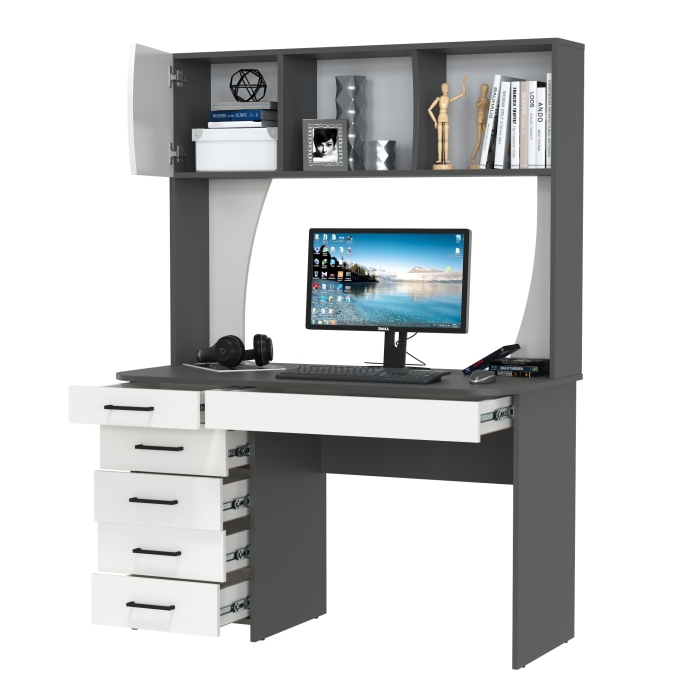 Стол рабочий 6-0606граф/бел Сигма, цвет графит/белый, ШхГхВ 120,5х60,5х166 см., НЕ универсальная сборка